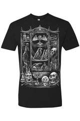gothic skull, bat, spiderweb, taxidermy, and wet specimen t-shirt