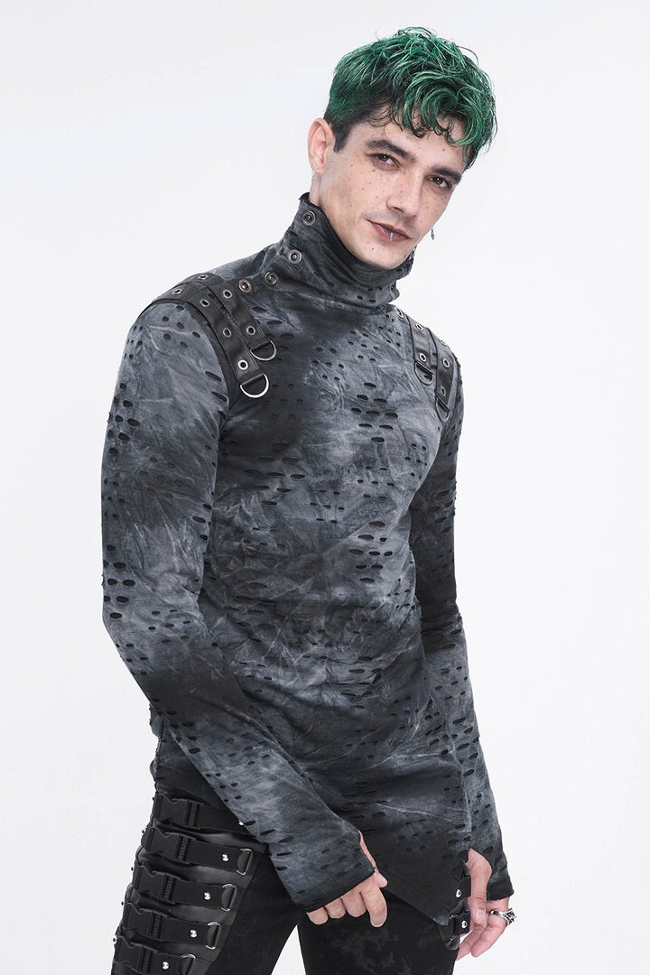 Cadaver Ripped Turtleneck Top - mens tops - VampireFreaks - Devil Fashion