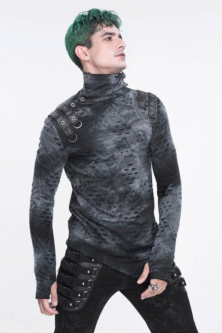 Cadaver Ripped Turtleneck Top - mens tops - VampireFreaks - Devil Fashion