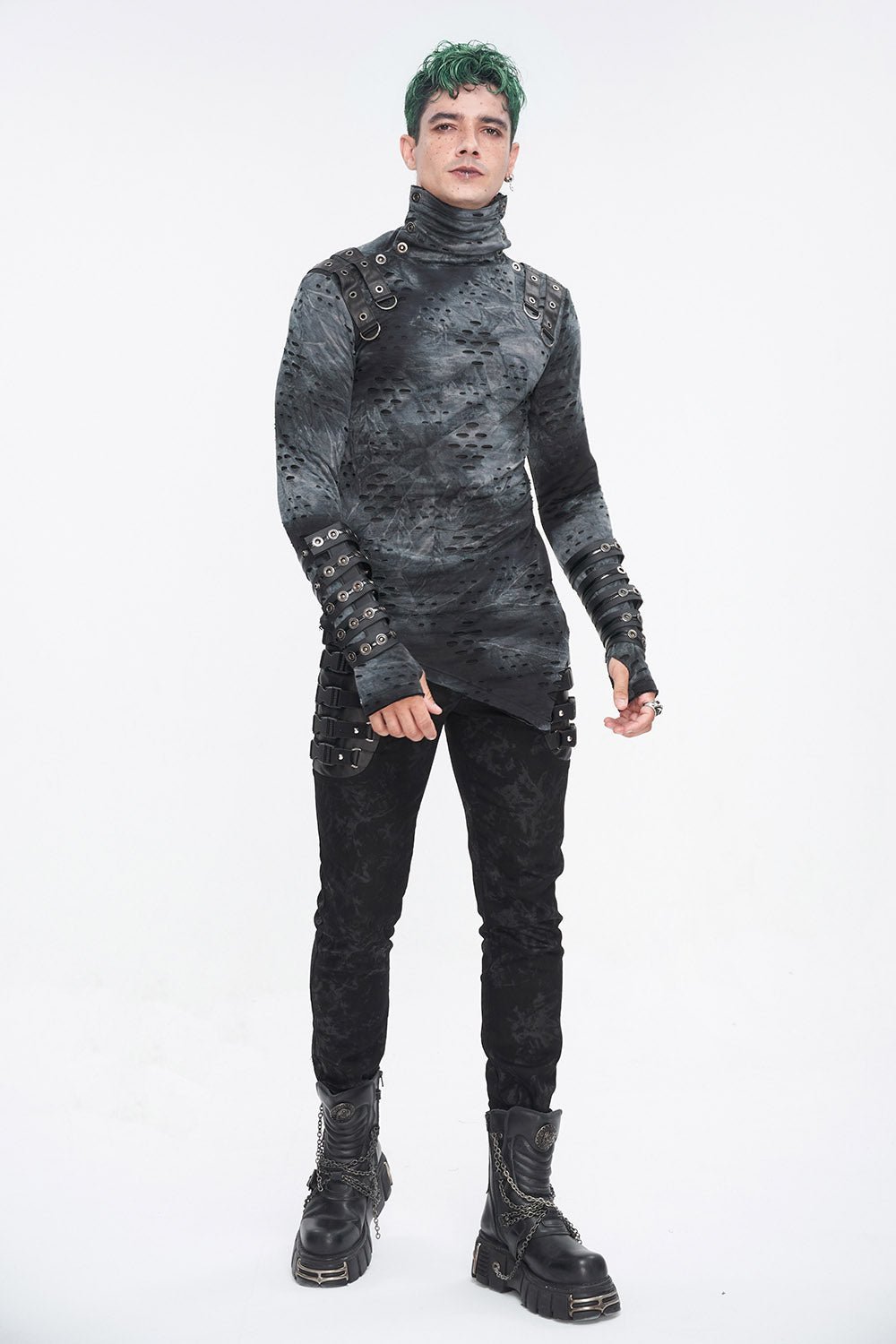 Cadaver Ripped Turtleneck Top - mens tops - VampireFreaks - Devil Fashion