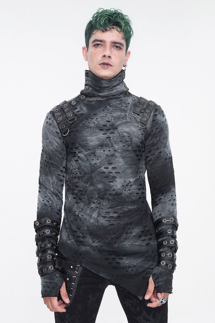 Cadaver Ripped Turtleneck Top - mens tops - VampireFreaks - Devil Fashion