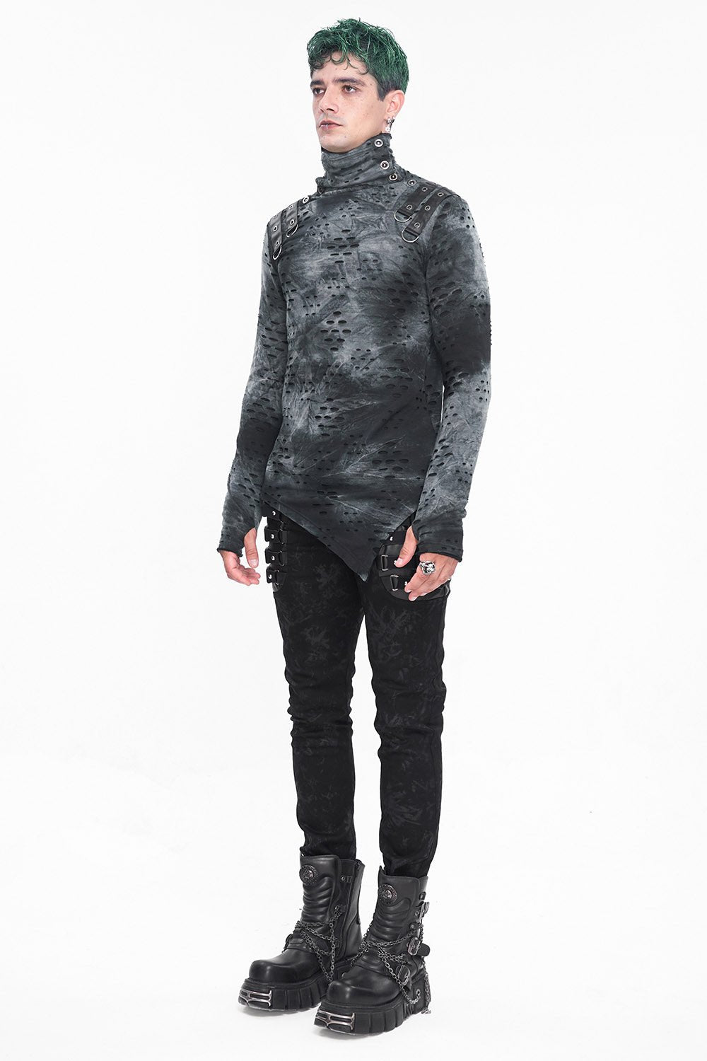 Cadaver Ripped Turtleneck Top - mens tops - VampireFreaks - Devil Fashion