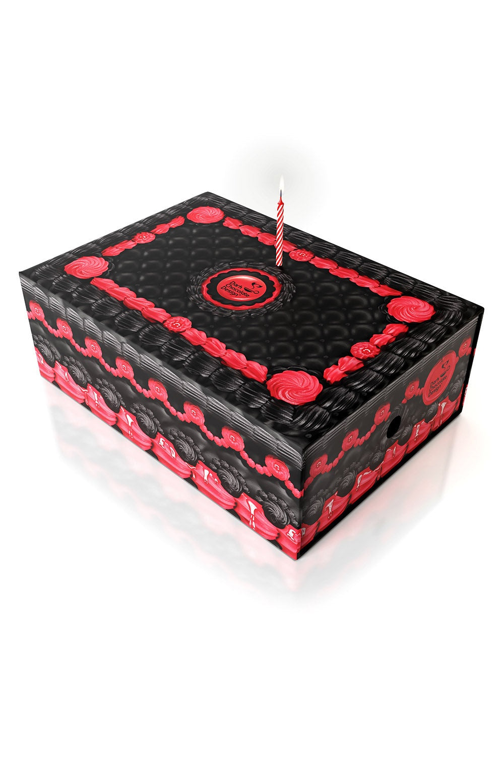 black cake shaped shoe box