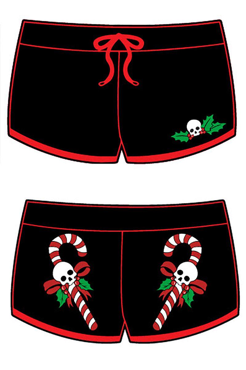 Candy Cane Skull Red Trim Short Shorts - womens bottoms - VampireFreaks - Too Fast