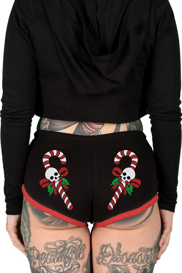 Candy Cane Skull Red Trim Short Shorts - womens bottoms - VampireFreaks - Too Fast