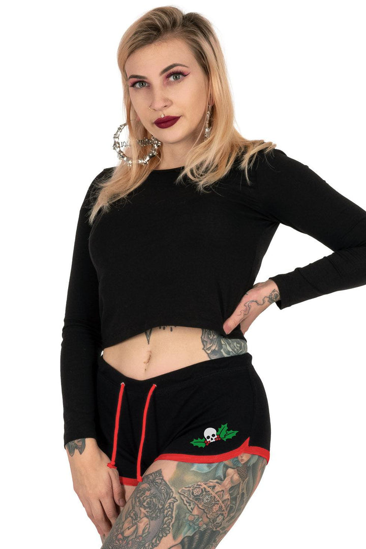 Candy Cane Skull Red Trim Short Shorts - womens bottoms - VampireFreaks - Too Fast