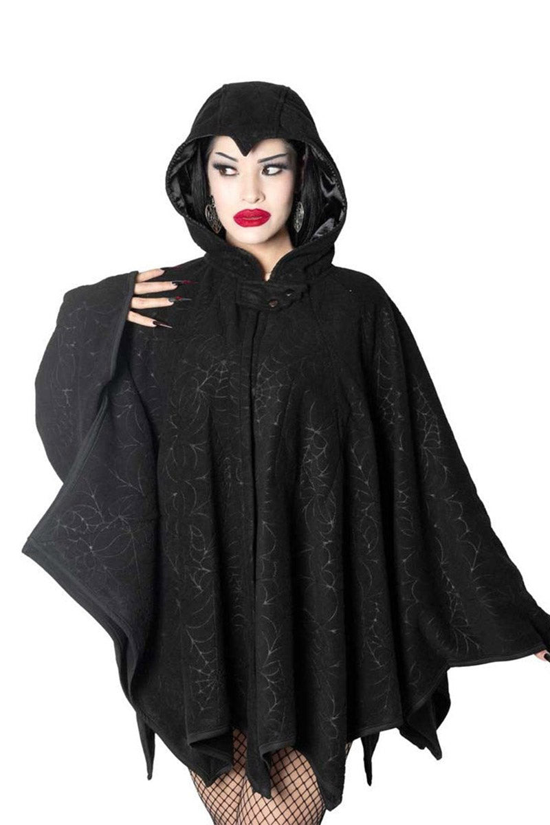 black rockabilly cape with spiderweb pattern