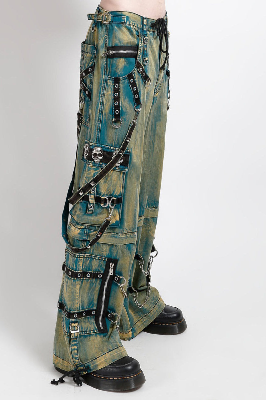 mens gothic cargo pants with chains and skull studs 