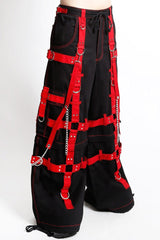 raver red and black cargo pants