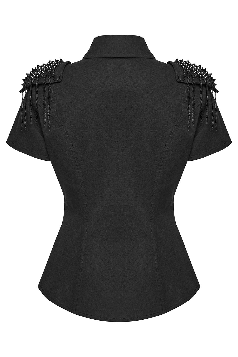 punk tasseled studded fishnet short sleeve shirt with epaulets 