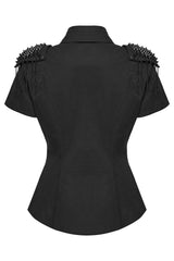 punk tasseled studded fishnet short sleeve shirt with epaulets 