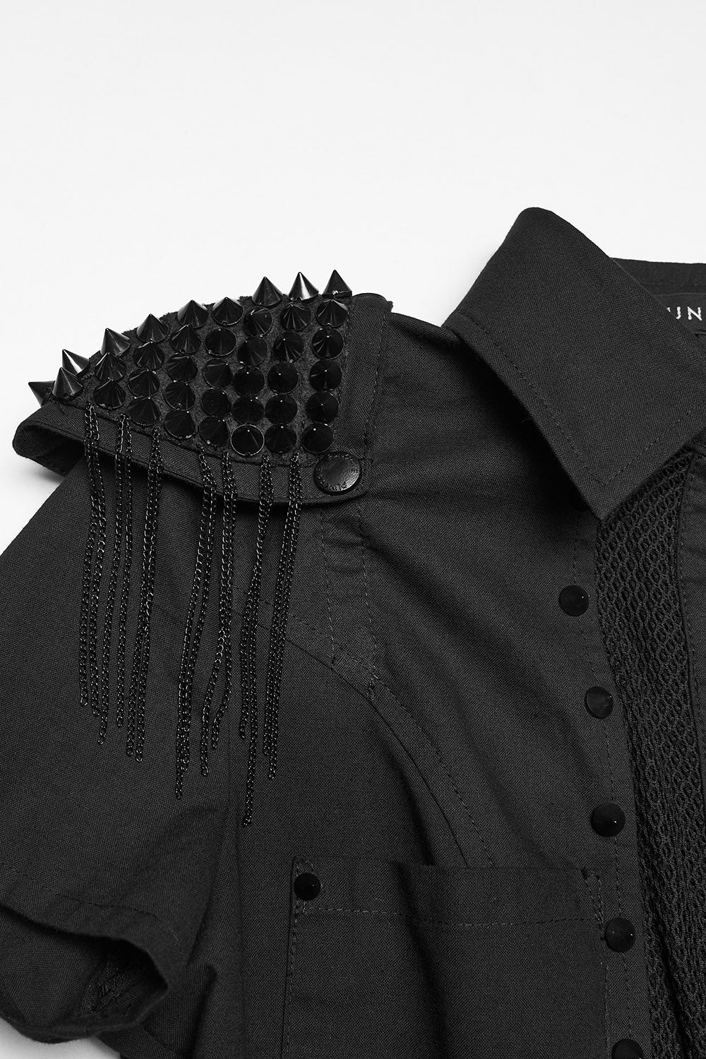 studded fishnet short sleeve shirt with epaulets  with tassels