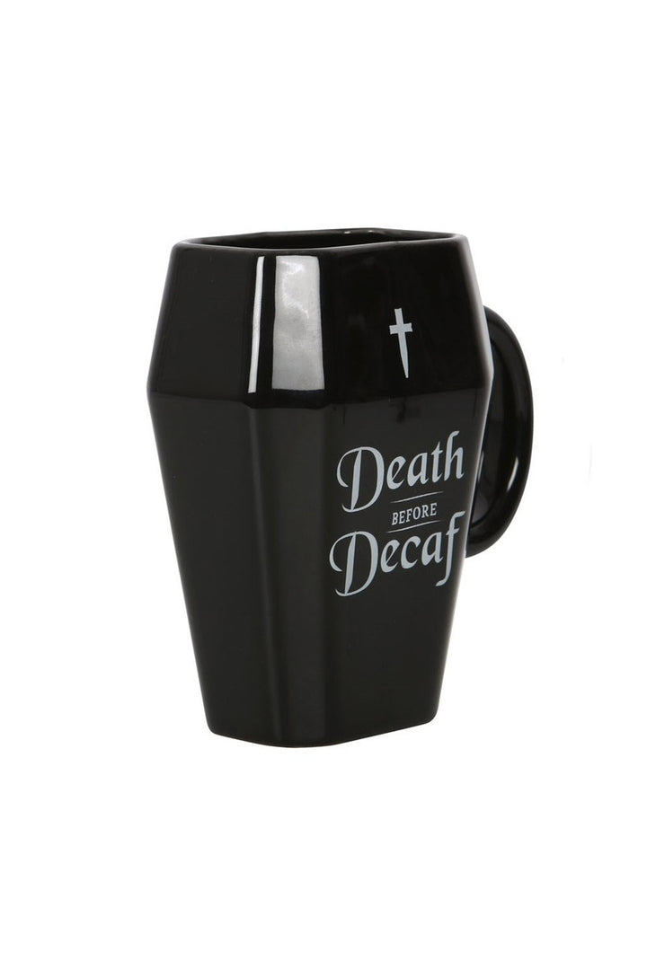 Gothic Halloween Death Before Decaf Coffin Mug