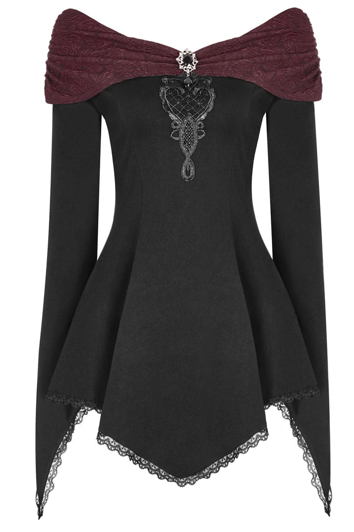 Castle Curse Bardot Top [BLACK/RED] - womens tops - VampireFreaks - Punk Rave