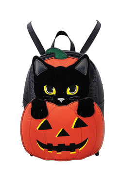 Furry Black Cat In Pumpkin Mini Backpack