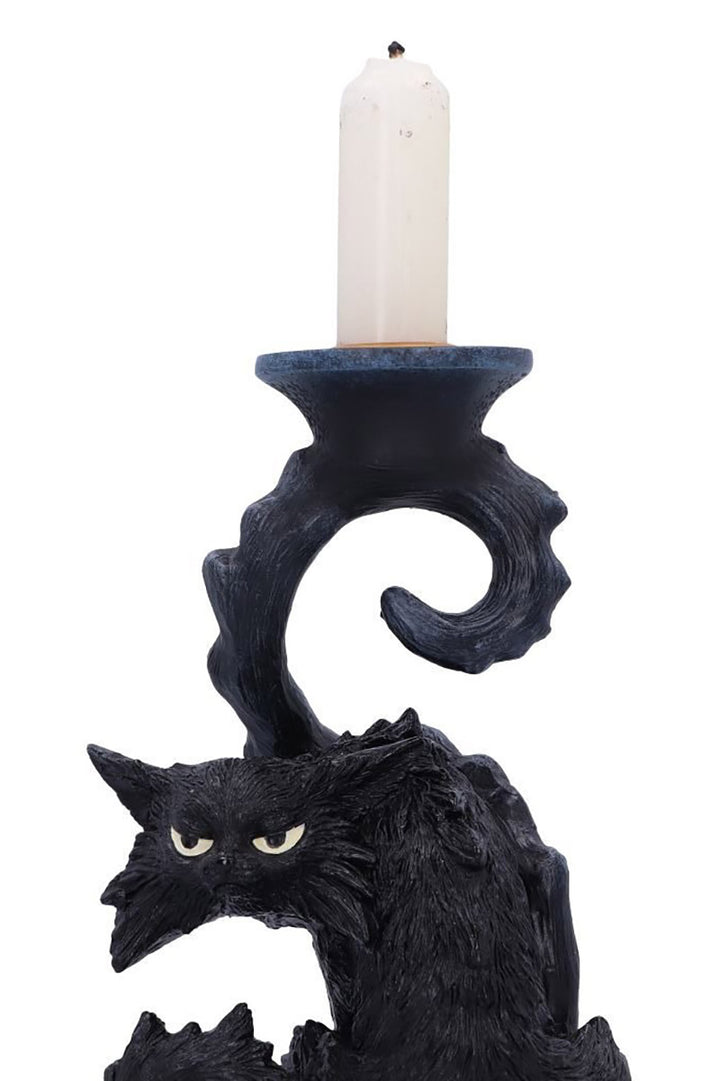 spooky goth cat candlestick holder