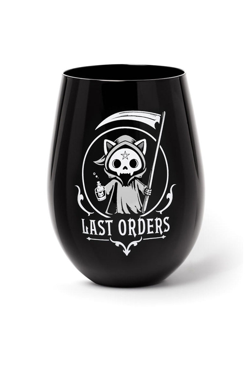 gothic cat skull wine glass