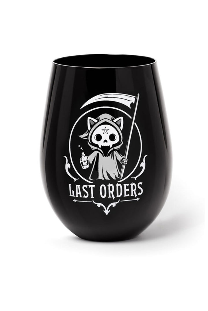 gothic cat skull wine glass