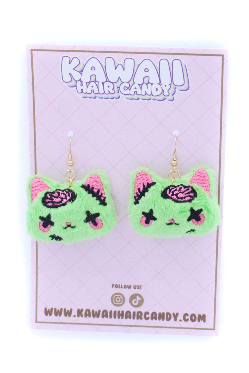 Kawaii Zombie Cat Anime Earrings [Green]