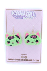 Kawaii Zombie Cat Anime Earrings [Green]