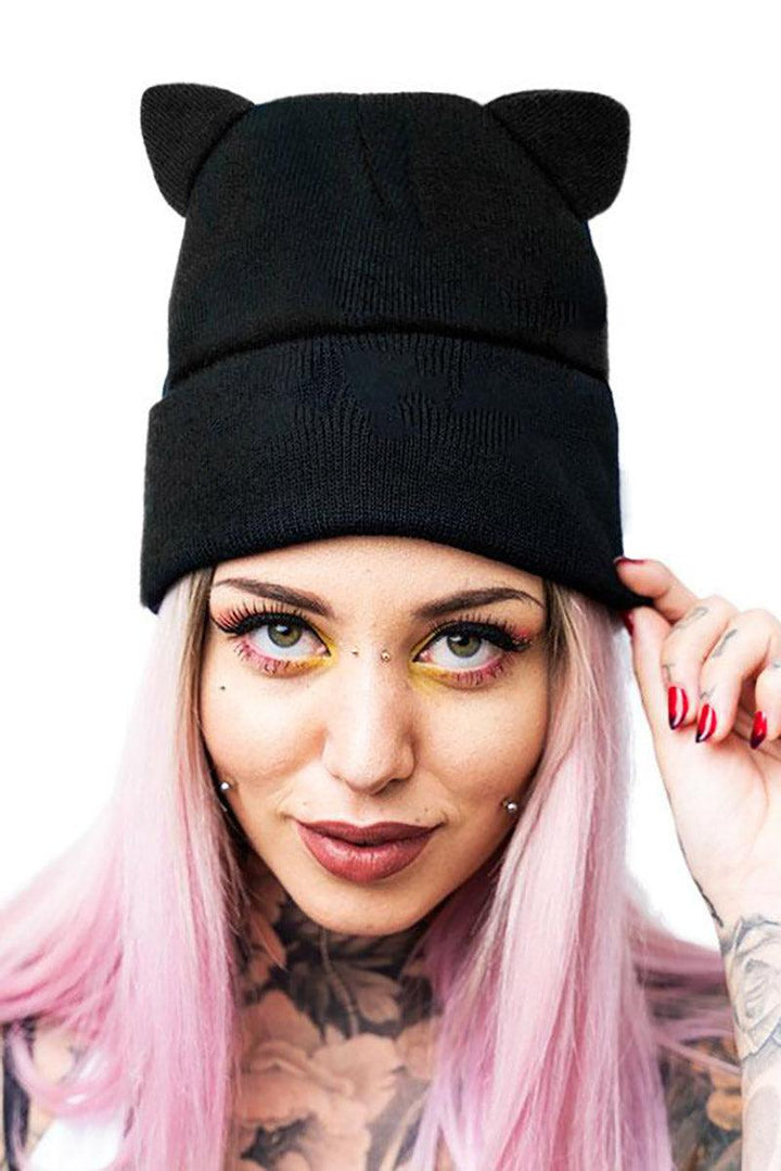 Cat Ears Knit Beanie Hat - hats & scarves & headwear - VampireFreaks - Sourpuss