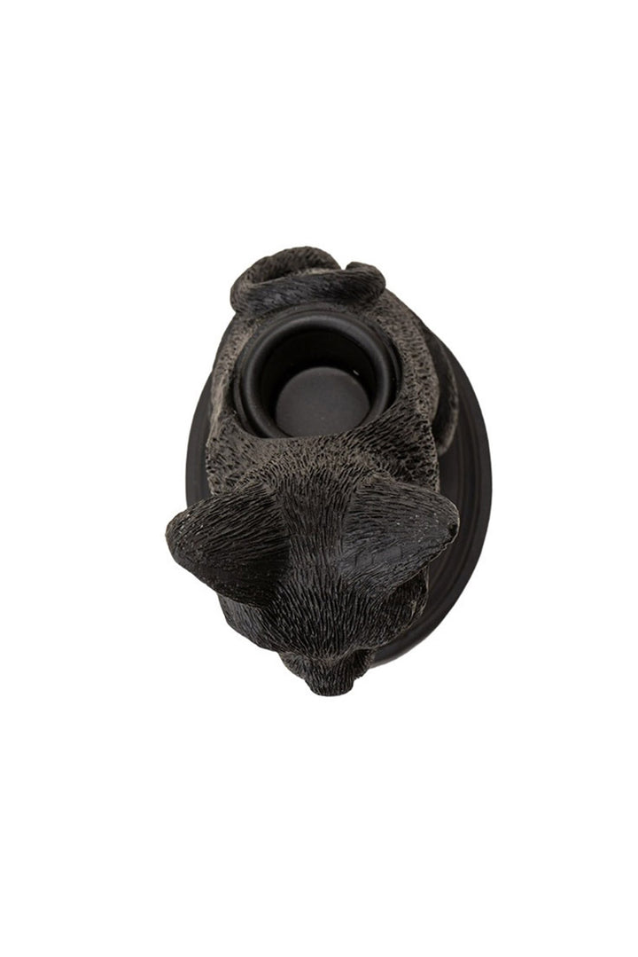 resin sculpted black cat candle holder