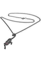 gothic cat necklace made of pewter with red crystal eyes