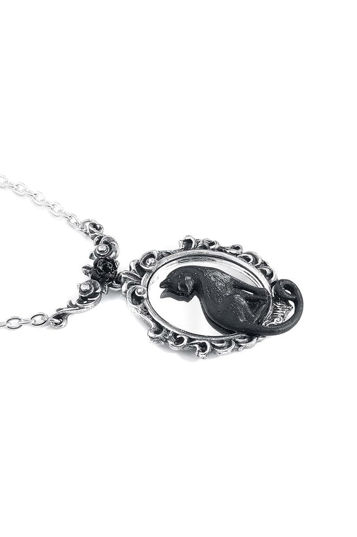 Necklace with a black cat pendant on a white background