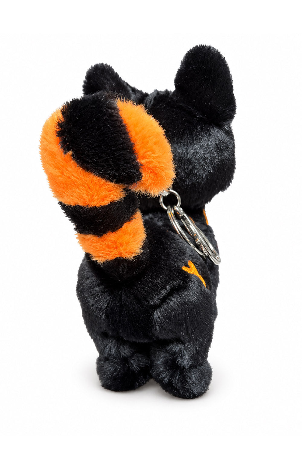 striped tail orange and black halloween skeleton cat plushie keychain