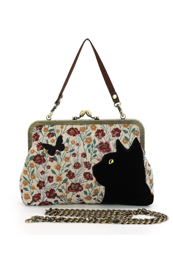 vintage cottagecore black cat handbag