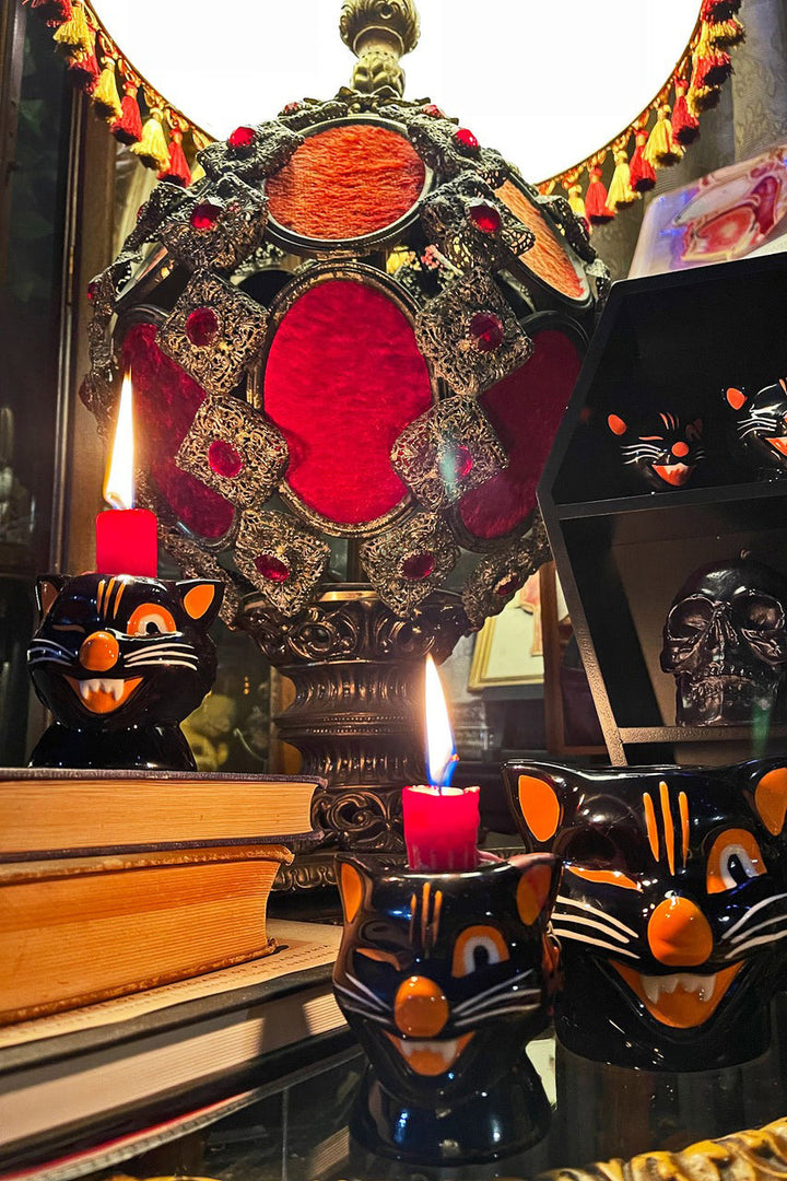 halloween cat ceramic candle holder