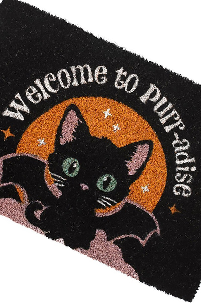gothic coconut hair fiber black cat doormat