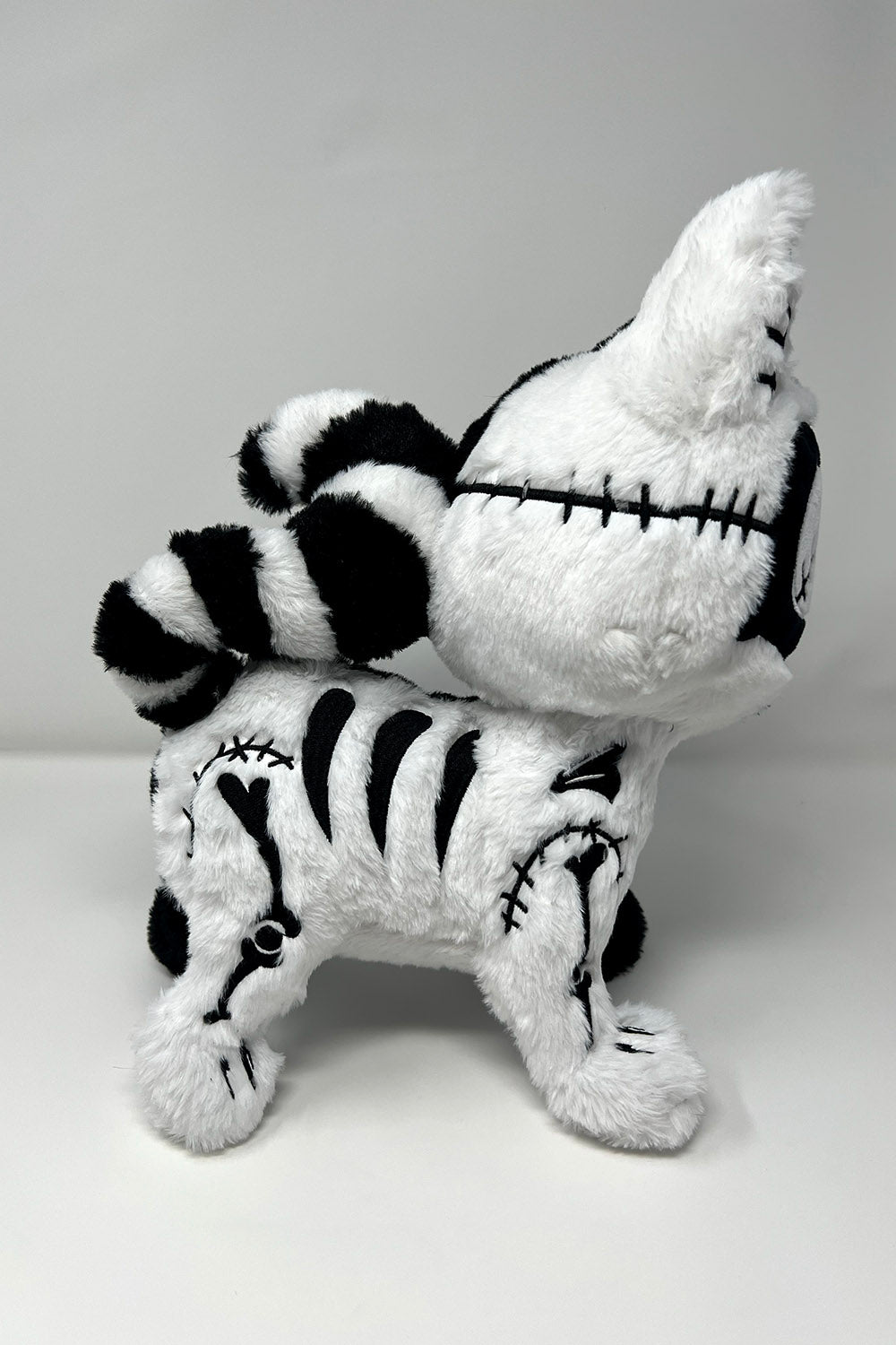 spooky cute gothic skeleton cat plushie with stitches