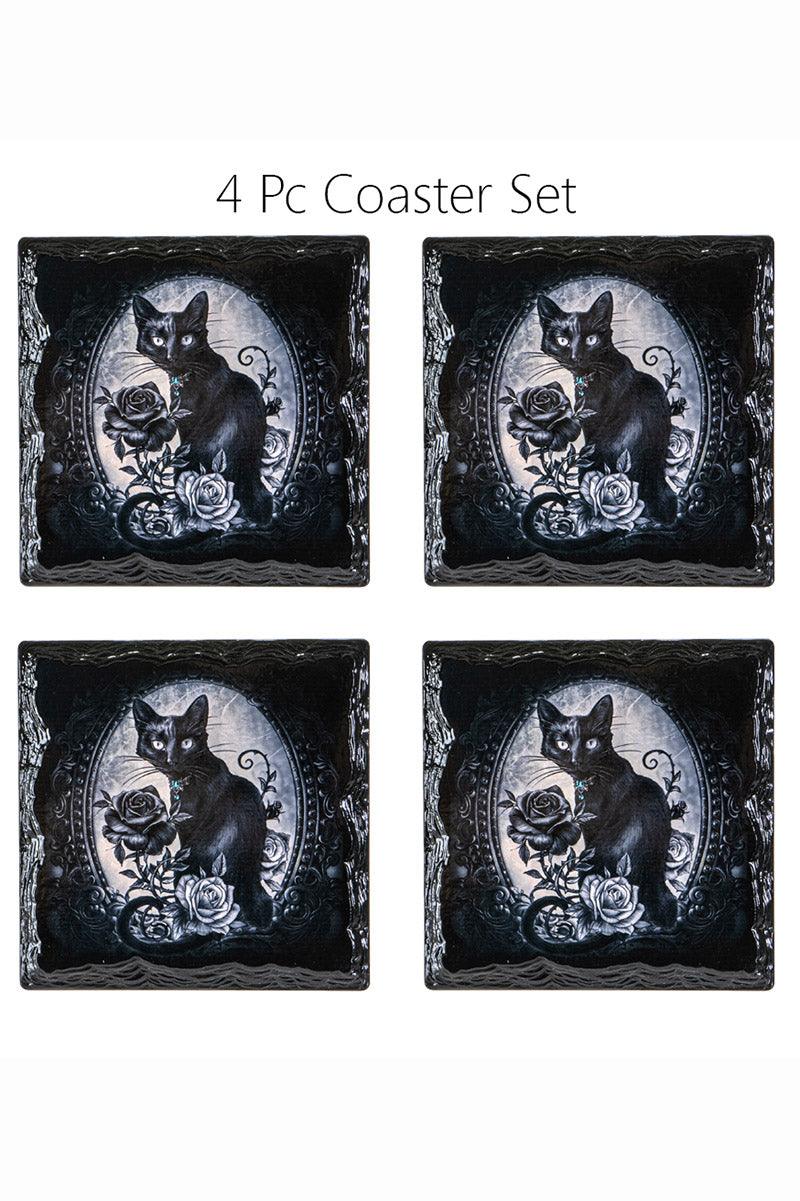 Cat Roses Slate Coasters [Set of 4] - housewares - VampireFreaks - Pacific Giftware