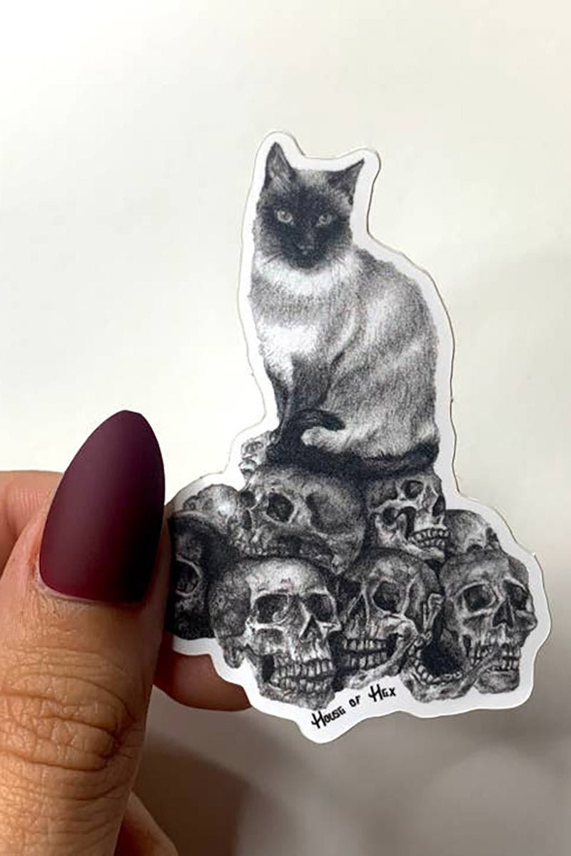 Cat Skull Sticker - stationery - VampireFreaks - House of Hex