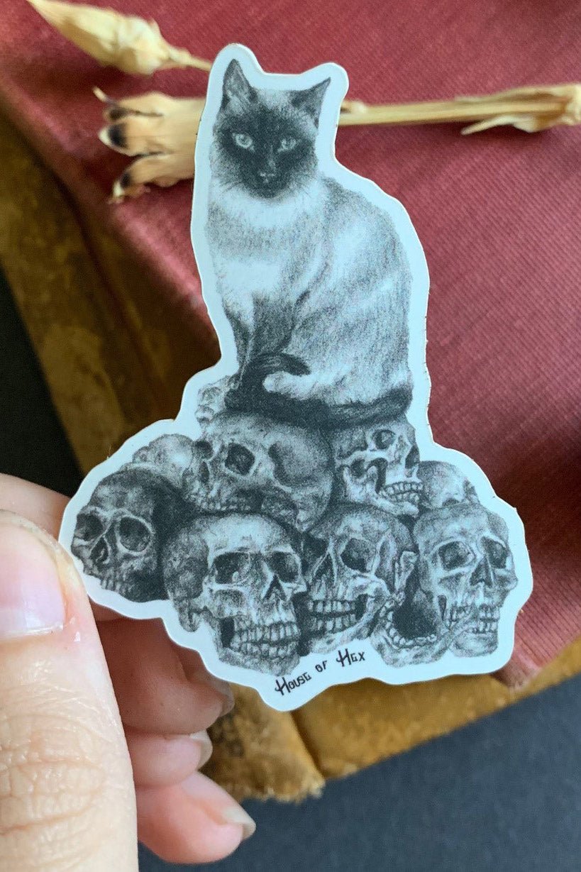 Cat Skull Sticker - stationery - VampireFreaks - House of Hex