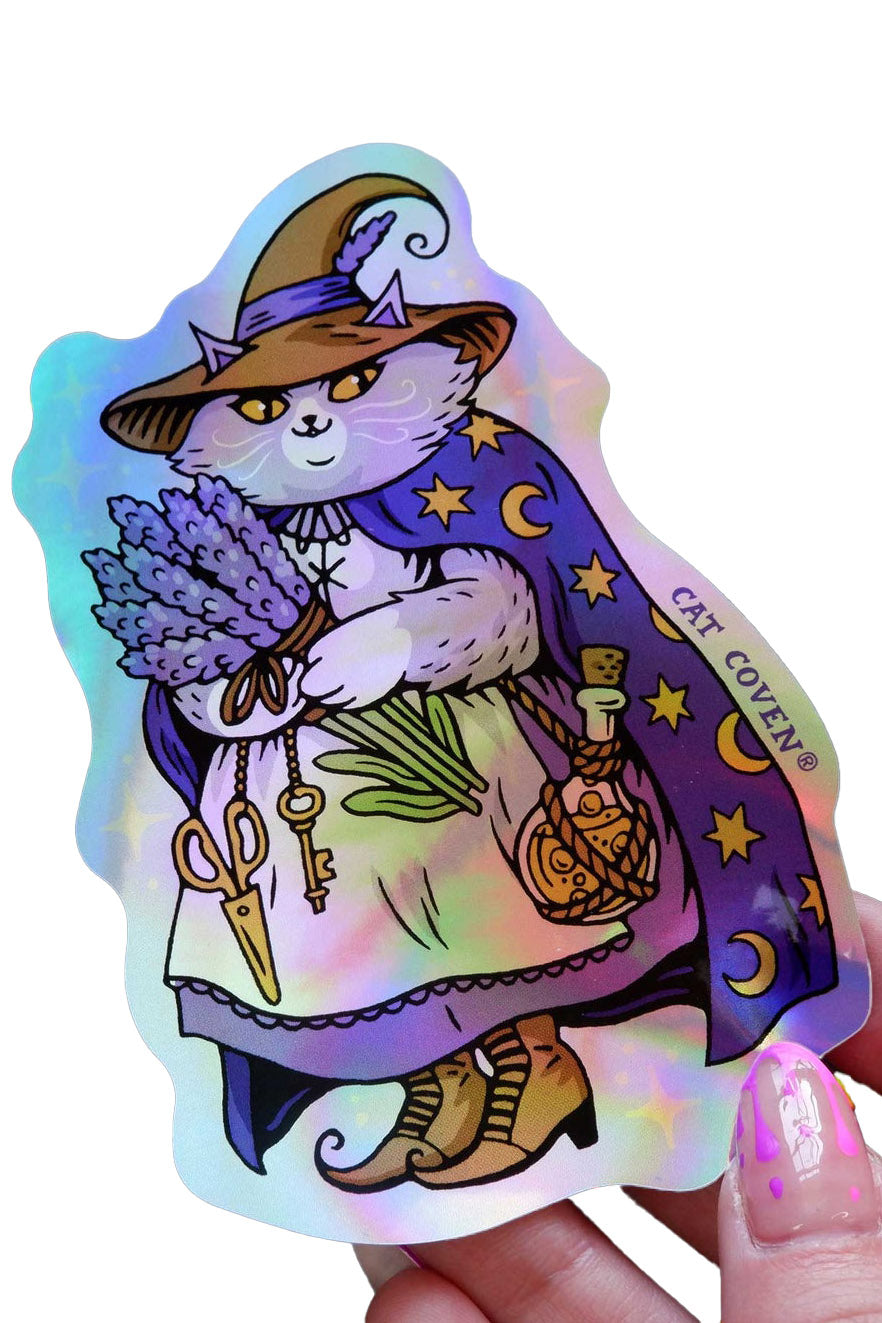 witchy cat holographic sticker