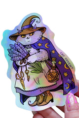 witchy cat holographic sticker