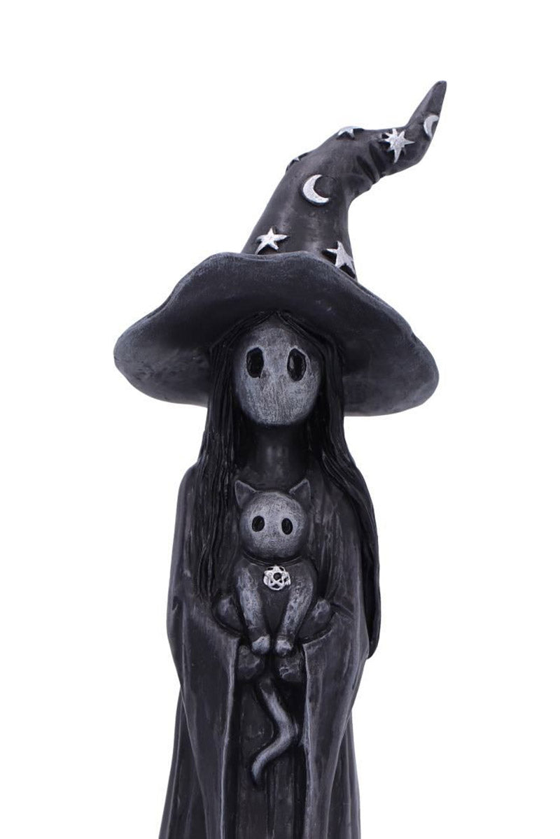 creepy cute witch and cat statue