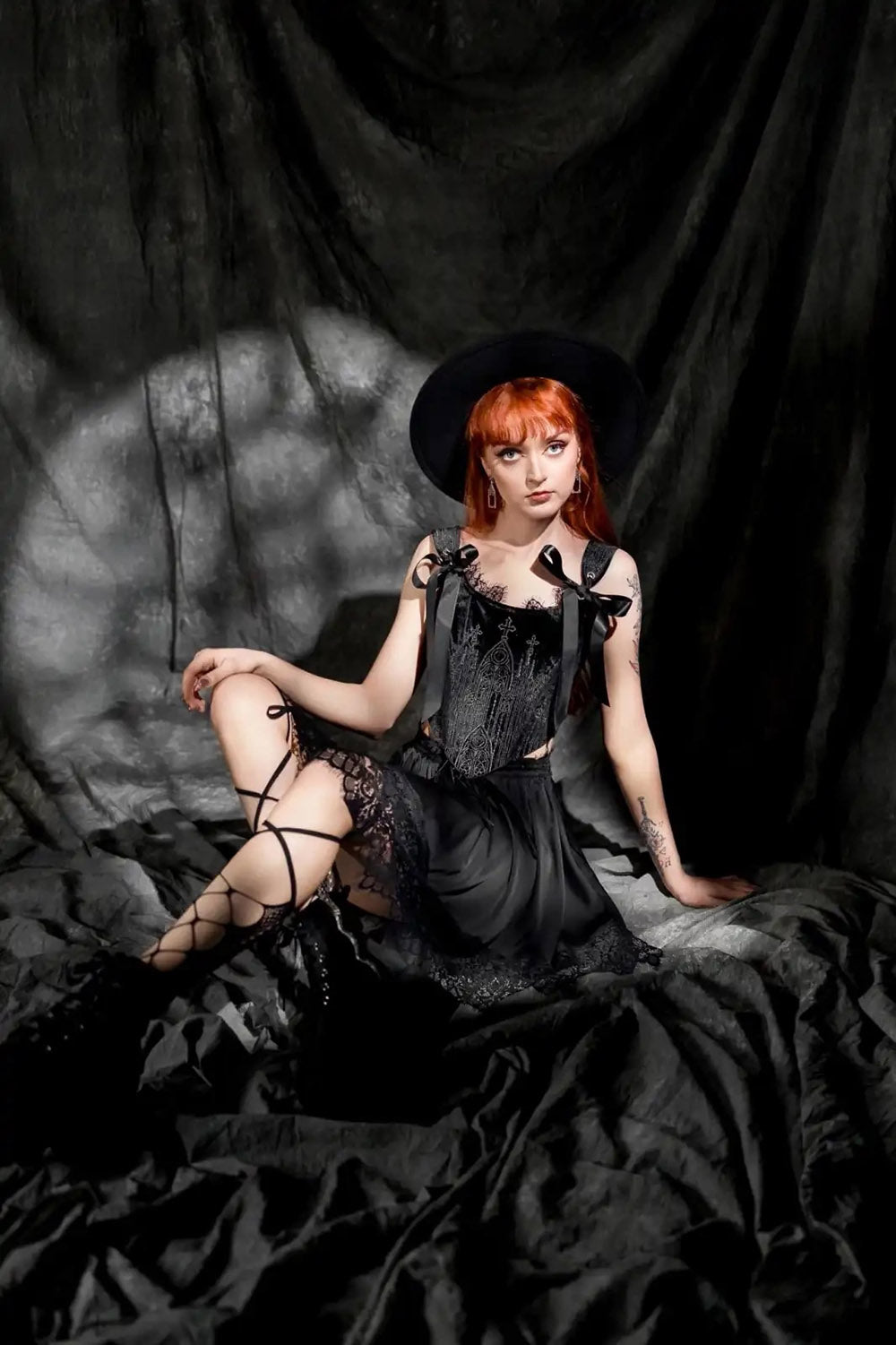 black romantic lace embroidered gothic cathedral corset by restyle