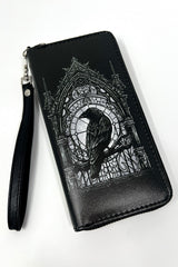 vegan leather gothic crow vegan leather wallet with wristlet strap 