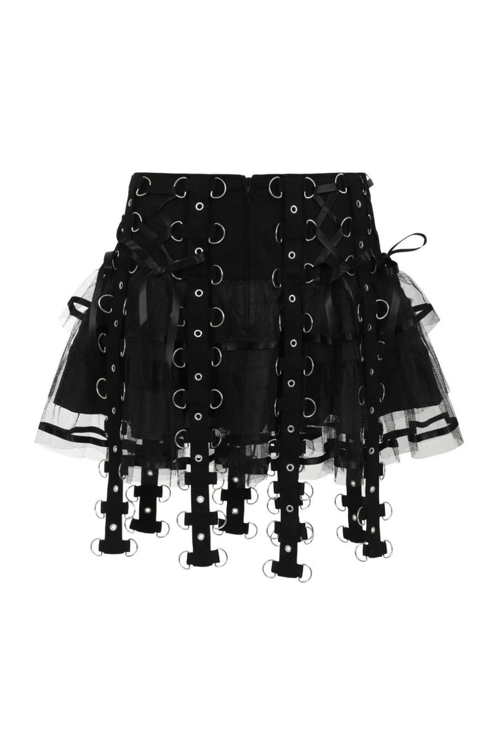 Chai Mini Skirt [BLACK/BLACK] - skirts - VampireFreaks - Hell Bunny