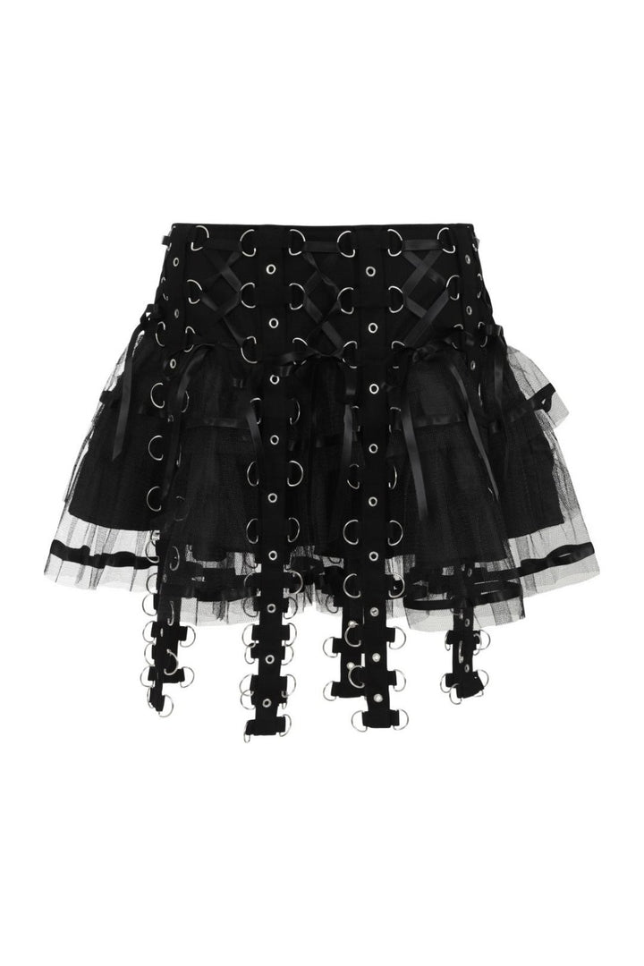 Chai Mini Skirt [BLACK/BLACK] - skirts - VampireFreaks - Hell Bunny