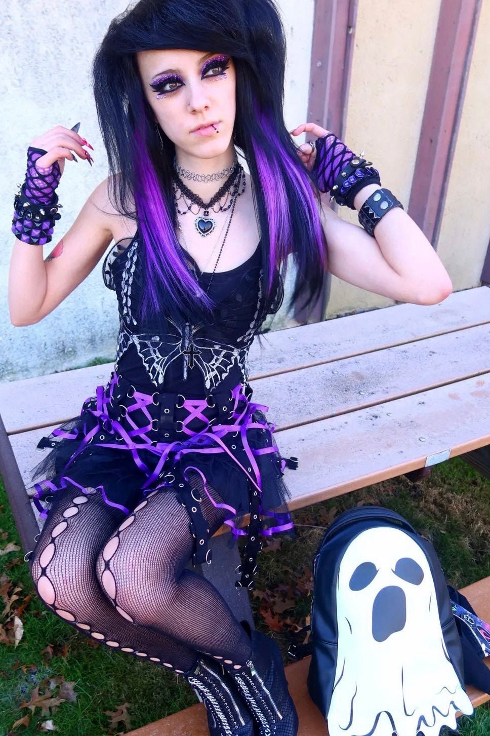 Chai Mini Skirt [BLACK/PURPLE] - skirts - VampireFreaks - Hell Bunny