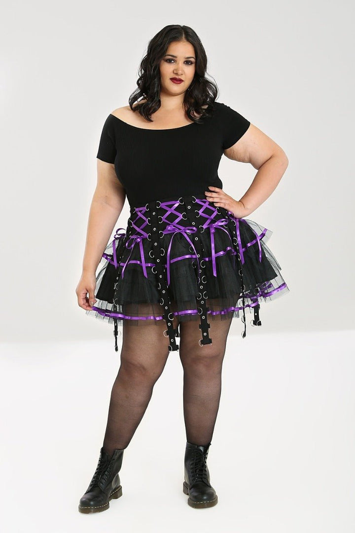 Chai Mini Skirt [BLACK/PURPLE] - skirts - VampireFreaks - Hell Bunny