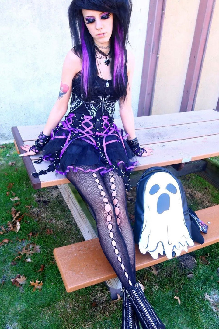 Chai Mini Skirt [BLACK/PURPLE] - skirts - VampireFreaks - Hell Bunny