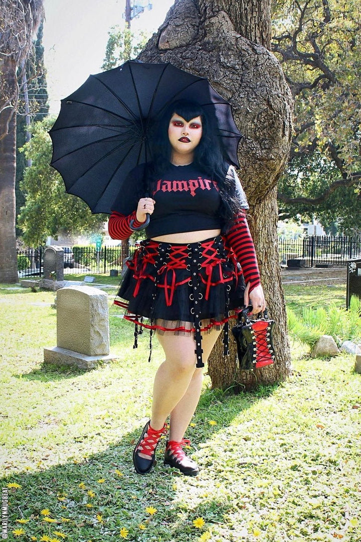 Chai Mini Skirt [BLACK/RED] - skirts - VampireFreaks - Hell Bunny