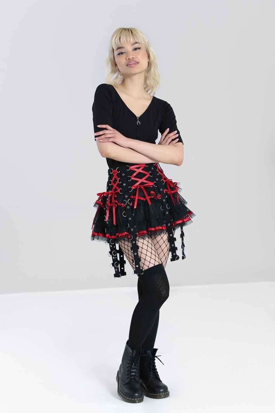 Chai Mini Skirt [BLACK/RED] - skirts - VampireFreaks - Hell Bunny