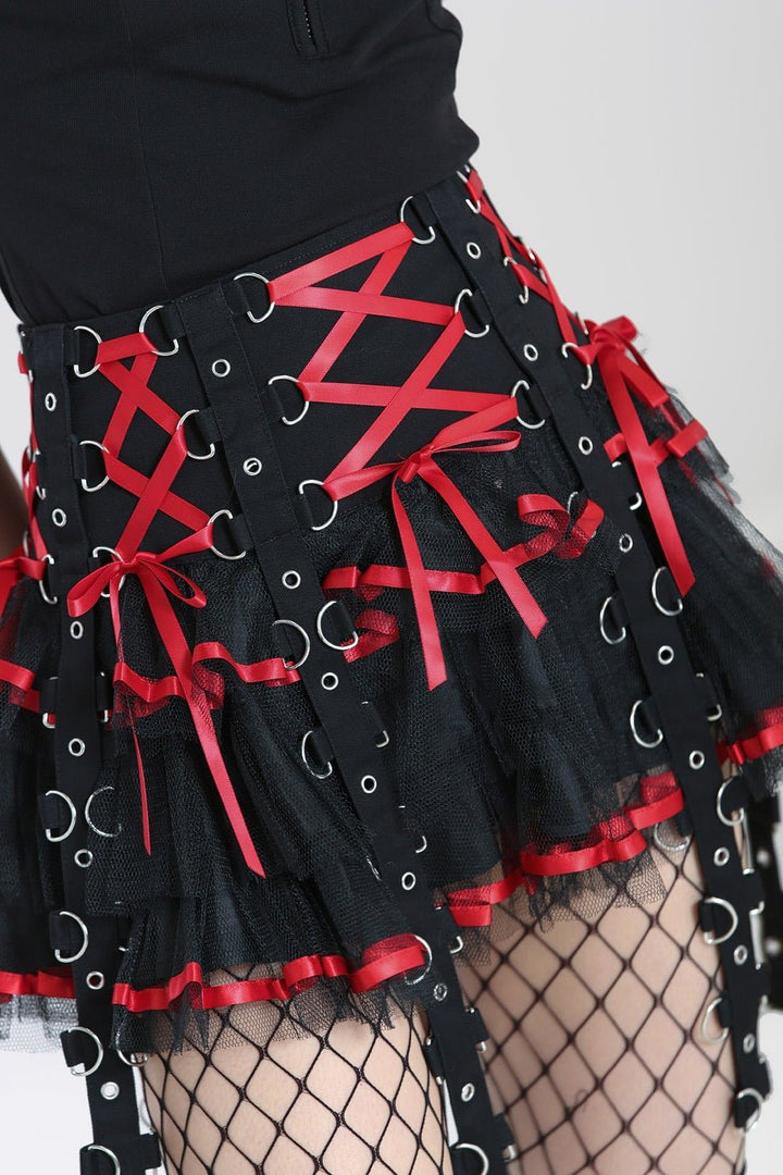 Chai Mini Skirt [BLACK/RED] - skirts - VampireFreaks - Hell Bunny