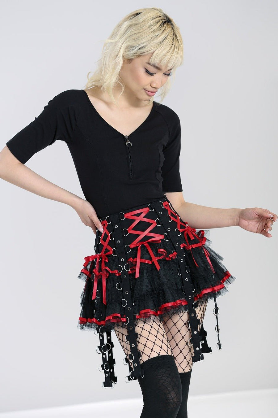 Chai Mini Skirt [BLACK/RED] - skirts - VampireFreaks - Hell Bunny